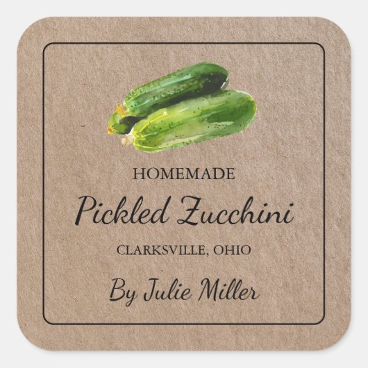 Zelfgemaakte ingelegde courgette vierkante kraftpa sticker (Voorkant)