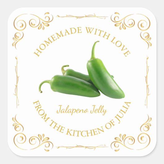  zelfgemaakte Jalapeno Jelly Square Label (Voorkant)