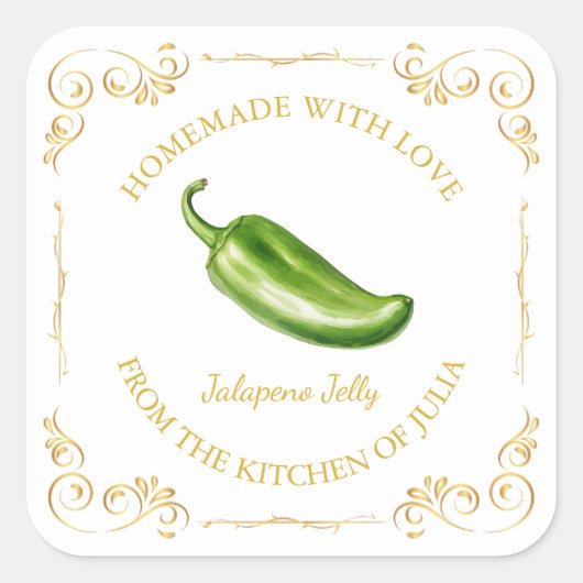zelfgemaakte Jalapeno Jelly Square Label (Voorkant)
