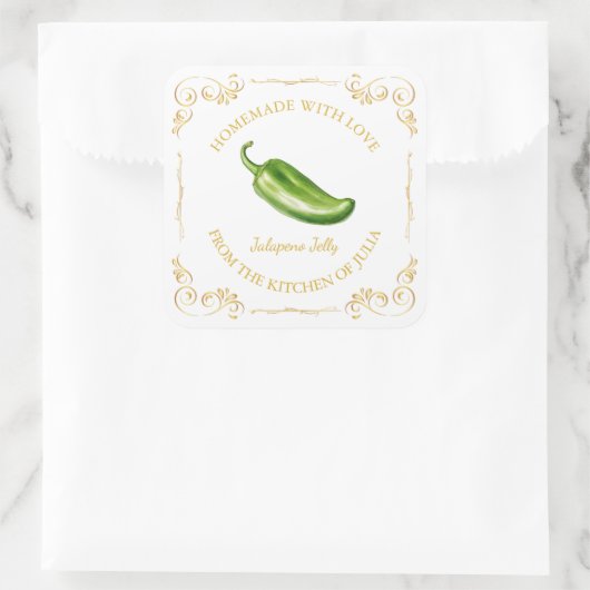 zelfgemaakte Jalapeno Jelly Square Label (Tas)