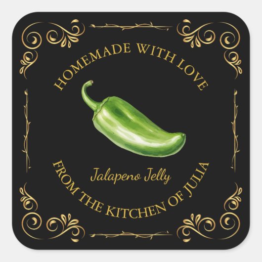 zelfgemaakte Jalapeno Jelly Square Label (Voorkant)