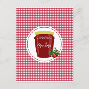 Zelfgemaakte Jam Red en White Gingham bewerkbaar Briefkaart
