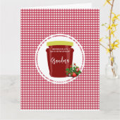 Zelfgemaakte Jam Red en White Gingham bewerkbaar Kaart (Gele Bloem)