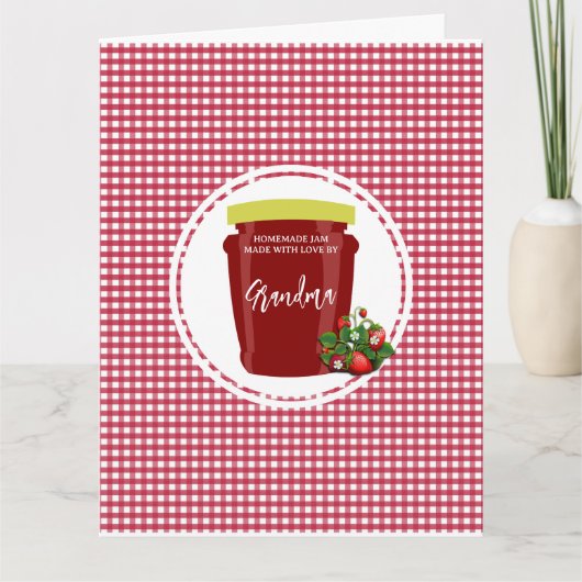 Zelfgemaakte Jam Red en White Gingham bewerkbaar Kaart (Voorkant)