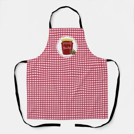 Zelfgemaakte Jam Red en White Gingham bewerkbaar Schort (Voorkant)