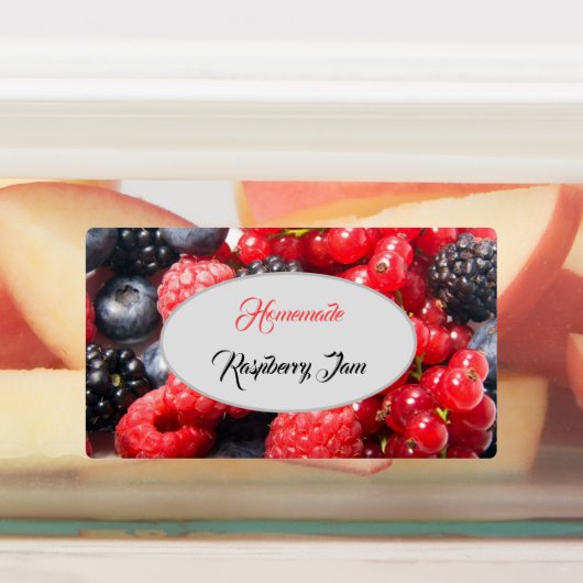 Zelfgemaakte jam vers fruit foto met tekst labels (Aangebracht)