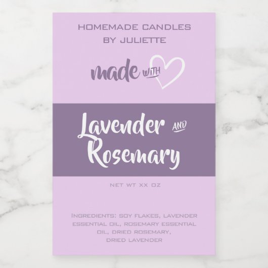 Zelfgemaakte kaarsen Productverpakking Lila lavend Voedselcontainer Etiket (Enkel label)