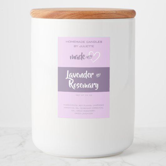 Zelfgemaakte kaarsen Productverpakking Lila lavend Voedselcontainer Etiket (Voorkant)