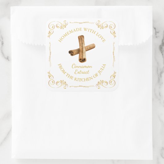  Zelfgemaakte Kaneel Extract Vierkant Label (Tas)