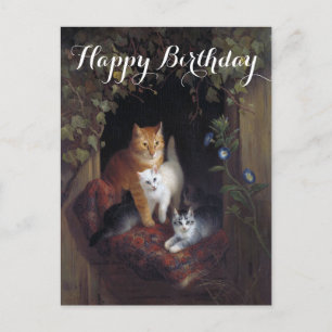 Zelfgemaakte kat met katjes gefeliciteerd verjaard briefkaart