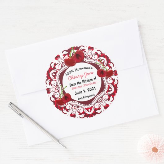 Zelfgemaakte kersenjam gepersonaliseerd ronde sticker (Envelop)