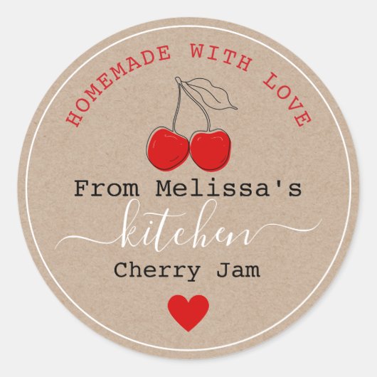 Zelfgemaakte kersenjam uit de keuken van Kraft Ronde Sticker (Voorkant)