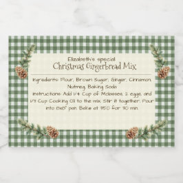 Zelfgemaakte Kerst Bakken Mix Gingham Pine Kegels Voedselcontainer Etiket