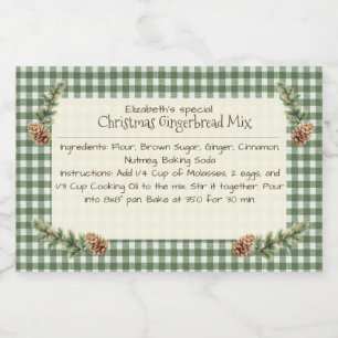 Zelfgemaakte Kerst Bakken Mix Gingham Pine Kegels Voedselcontainer Etiket