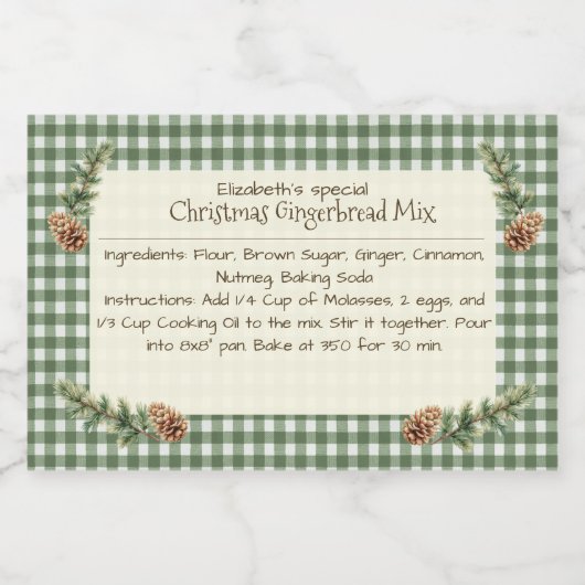 Zelfgemaakte Kerst Bakken Mix Gingham Pine Kegels Voedselcontainer Etiket (Enkel label)