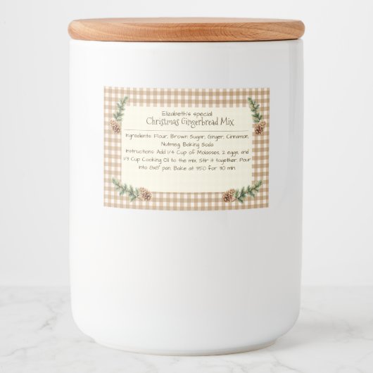 Zelfgemaakte Kerst Bakken Mix Gingham Pine Kegels Voedselcontainer Etiket (Voorkant)