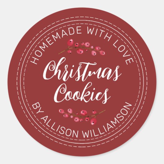 Zelfgemaakte Kerst Cranberry Cookies Rood Ronde Sticker (Voorkant)