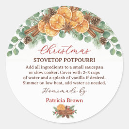Zelfgemaakte Kerst Simmerend Potpourri Recept Ronde Sticker