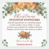 Zelfgemaakte Kerst Simmerend Potpourri Recept Vierkante Sticker (Voorkant)