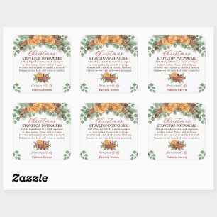 Zelfgemaakte Kerst Simmerend Potpourri Recept Vierkante Sticker