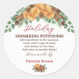 Zelfgemaakte Kerst Sissende Potpourri Recept Ronde Sticker