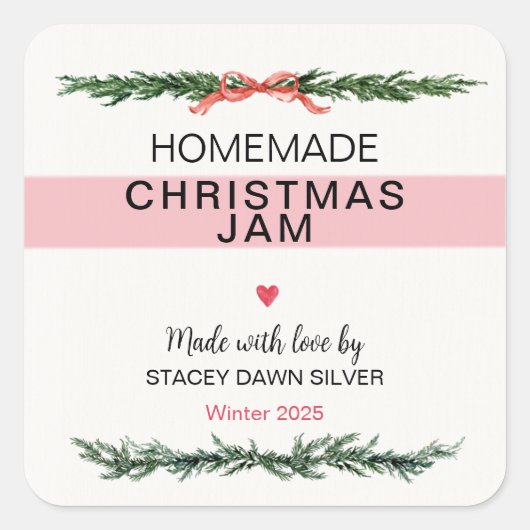 Zelfgemaakte Kerstjam Inmaaksticker Vierkante Sticker (Voorkant)