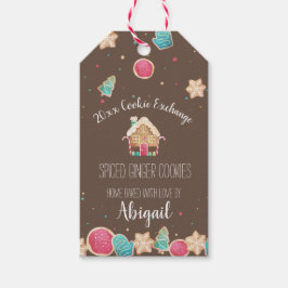 Zelfgemaakte kerstkoekjes en peperkoekjeshuis cadeaulabel