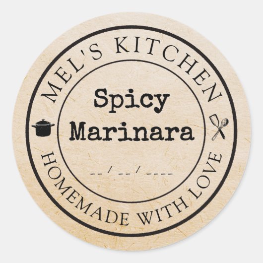 Zelfgemaakte Keuken Custom Product Verpakking Kraf Ronde Sticker (Voorkant)