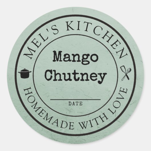 Zelfgemaakte Keuken Product Verpakking Custom Sage Ronde Sticker (Voorkant)