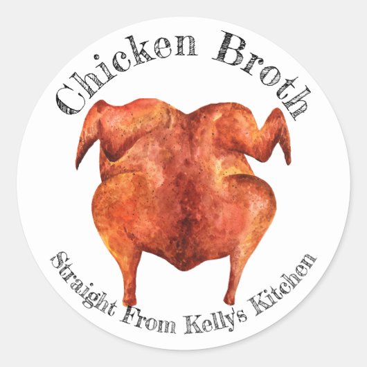 Zelfgemaakte kippenbouillon voedsetlabel voor thui ronde sticker (Voorkant)