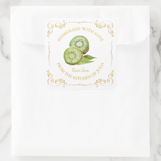 zelfgemaakte Kiwi Jam Square Label (Tas)