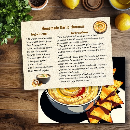 Zelfgemaakte knoflook Hummus Recept Kaart