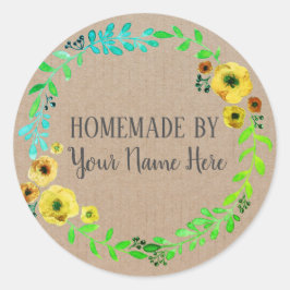 Zelfgemaakte Koek Cake Vintage Ambachtelijke Bloem Ronde Sticker