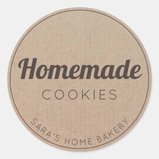 Zelfgemaakte Koekjes Vintage Eenvoudig Kraft Papie Ronde Sticker (Voorkant)