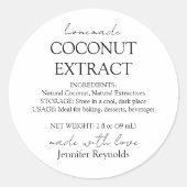 Zelfgemaakte kokosnoot extract fles instructies ronde sticker (Voorkant)