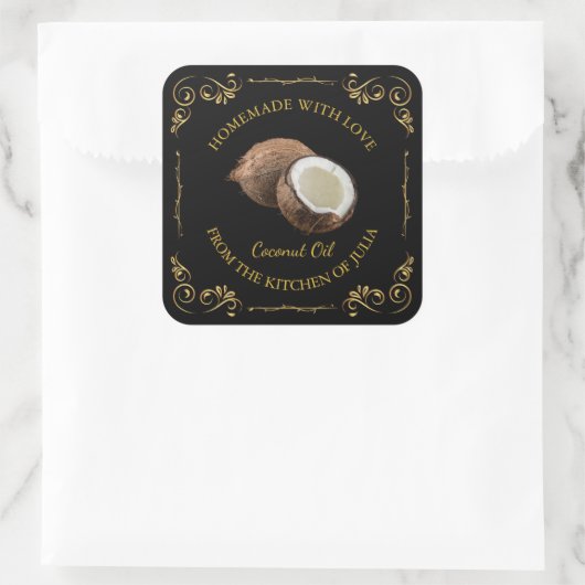 zelfgemaakte kokosolie vierkant label (Tas)