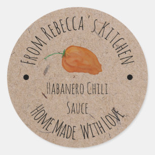 Zelfgemaakte Kraft Papier   Habanero Chilisaus  Ronde Sticker