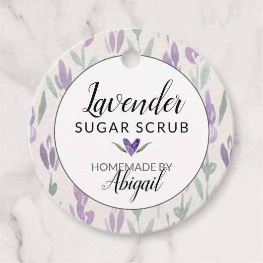 Zelfgemaakte lavendel badzouten of suikerscrub bedankjes labels (Voorkant)