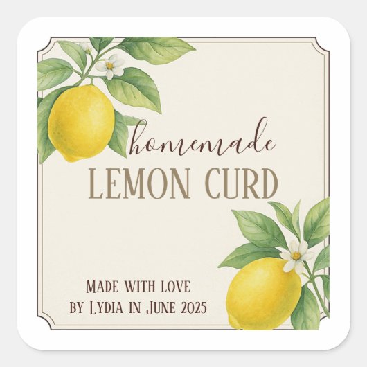 Zelfgemaakte Lemon Curd Label met Waterverf Citroe (Voorkant)