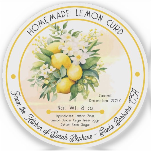 Zelfgemaakte Lemon Curd Lemon Bouquet Canning Sticker (Voorkant)