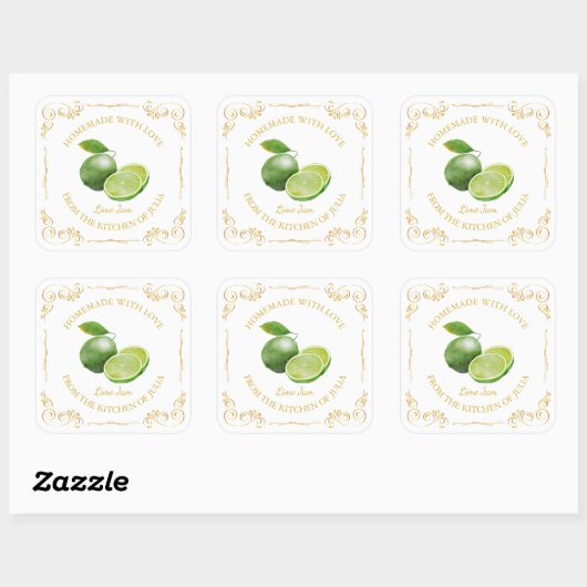 zelfgemaakte Limoen Jam Square Label (Vel)