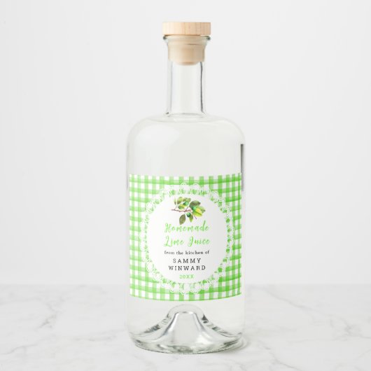 Zelfgemaakte Limoen Juice Drink Likeurfles Etiket (Voorkant)