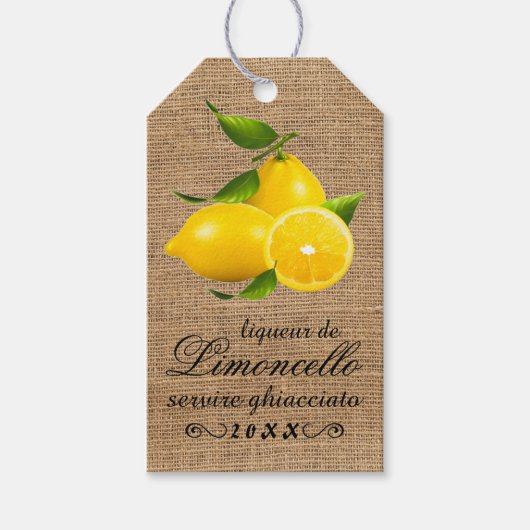 Zelfgemaakte Limoncello Burlap Look Bottle Hang La Cadeaulabel (Voorkant)
