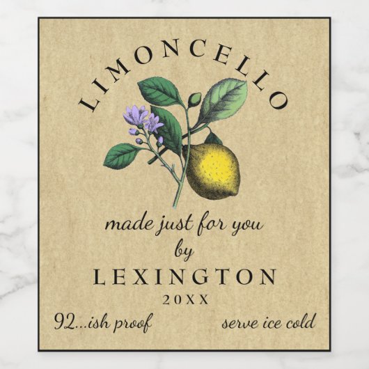 Zelfgemaakte Limoncello  Citroenlabel | Wijn Etiket (Enkel label)