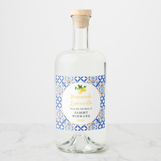 Zelfgemaakte Limoncello Drink Likeurfles Etiket (Voorkant)