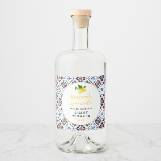 Zelfgemaakte Limoncello Drink Likeurfles Etiket (Voorkant)