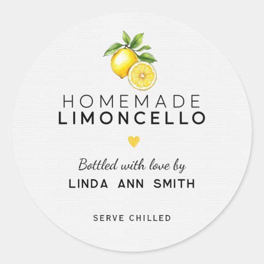 Zelfgemaakte Limoncello gepersonaliseerde fles Ronde Sticker (Voorkant)