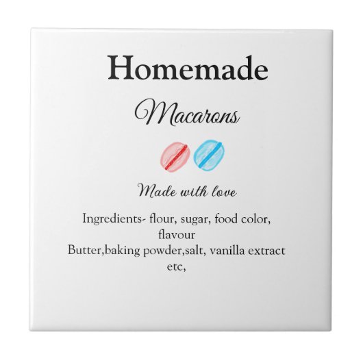 Zelfgemaakte macarons toevoegen ingrediënten gemaa tegeltje (Voorkant)