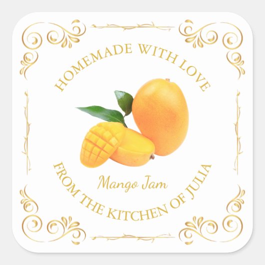 zelfgemaakte Mango Jam Square Label (Voorkant)