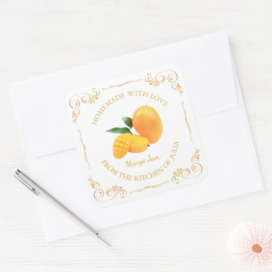 zelfgemaakte Mango Jam Square Label (Envelop)